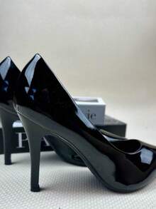 Women's Elegant Patent Leather Stiletto Heel Shoe (9.5 Cm) Comfortable, Available In Black, Pink, Red, Nude, Rose, And Blue. - 黑色 - 查看 5