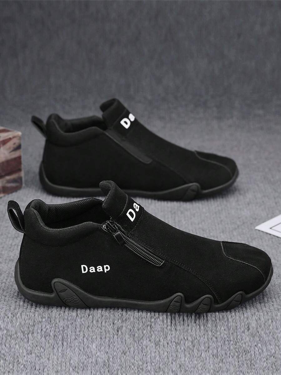 Men's Casual Sports Shoes, Outdoor Leather Shoes, Fashionable Zipper Low-Top Ankle Boots, Waterproof Leather Boots, Casual Loafers, Waterproof Non-Slip Sneakers, Fashion Thick-Soled Elevator Shoes, Retro Distressed Color Zipper Leather Shoes - Black - View 1