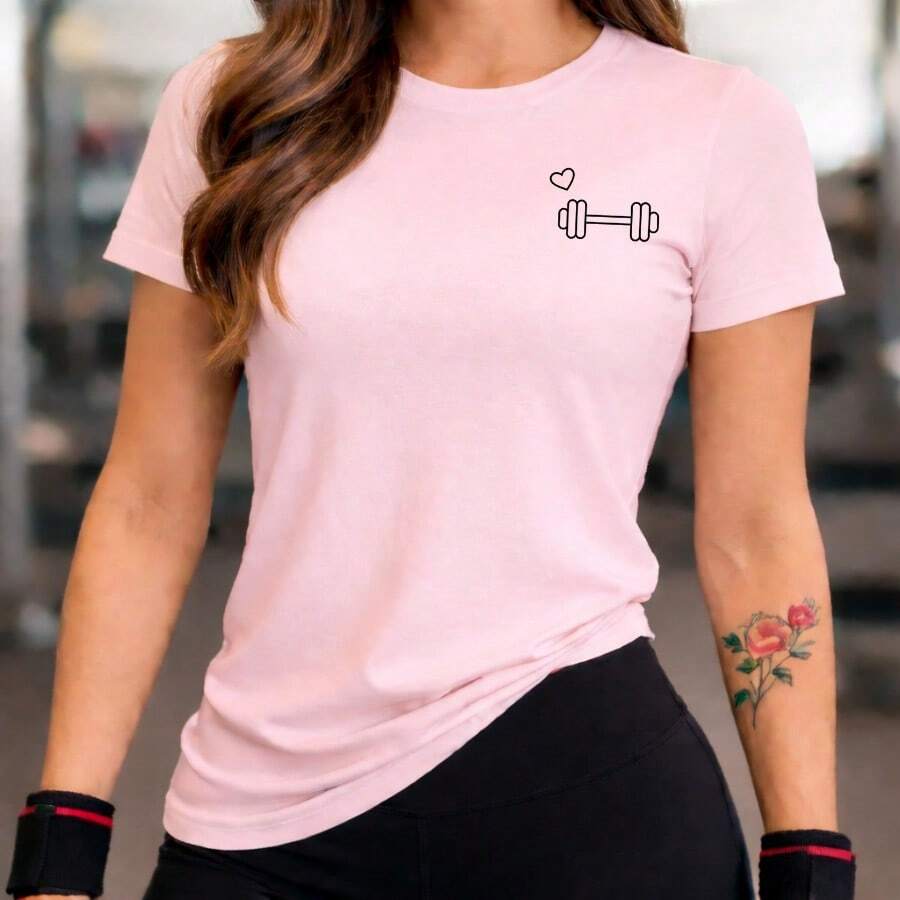 Women's Fitness T-Shirt, Comfortable Cotton, Perfect For The Gym And Everyday Wear, Casual Workout Top, Soft T-Shirt - 玫瑰紅 - 查看 1