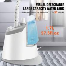 Standing Steamer With Foldable Garment Hanger, 0.5Gallon Water Tank For 90 Minutes Continuous Steaming, Heats In 45 Seconds & Auto-Stop With Fabric Brush Aluminum Rod And Easy-Roll Wheels - 灰色 - 查看 3