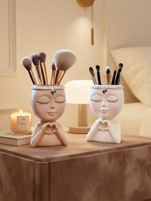 1个简约心形女孩桌面收纳盒 - 化妆刷及办公用品收纳架，优雅的化妆刷收纳设计，适合女孩、学生和女性，适用于度假、海滩、浴室、卧室等多种场合，大容量 - 彩色 - 查看 4