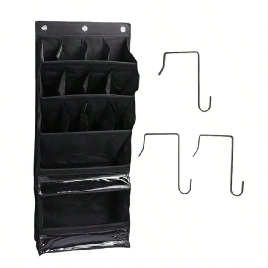 HLJ Organizador de Zapatos sobre la Puerta Bolsa de Zapatería Colgante con 6 Bolsillos de Malla Grande para el Armario Baño Entrada de la Entrada del Dormitorio Negro130 - negro - Ver 1