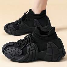 Zapatillas casuales con suela gruesa para mujer, diseño versátil y nuevo adecuado para uso diario y conjuntos, para todas las estaciones - Negro - Ver 3