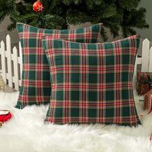 2PCS Christmas Plaid Decorative Pillow Covers, Tartan Cushion Covers, Suitable For Farmhouse Holiday Decor, Red And Green Color Scheme - Red and Green - View 8