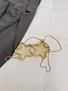 1个新款迷你金属小包，电镀银色零钱包，闪亮前卫金属五角星手提包，星形链条斜挎包，不对称手提包，配件包，优雅零钱包，耳机盒，婚礼 - 金色 - 查看 8