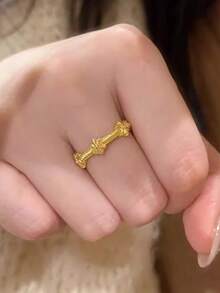 两件套优雅鸢尾花戒指套装，简约铜质镶钻金色开口戒指，适合女性日常、派对、节日、约会、情人节、周年纪念日佩戴，亦可作为珠宝礼物。 - 金色 - 查看 6