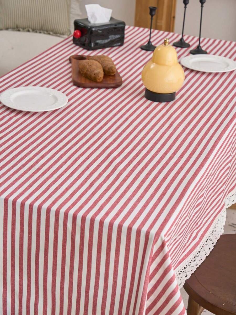 1 chiếc khăn trải bàn sọc đỏ, phong cách trang trí tối giản kiểu nhà nông thôn, hình chữ nhật, phù hợp cho bàn ăn, bàn cà phê, kệ tivi, lối vào, thích hợp cho các dịp lễ, tiệc tùng, đám cưới, bữa tối, nhà cửa, văn phòng, dã ngoại ngoài trời, mọi mùa.
