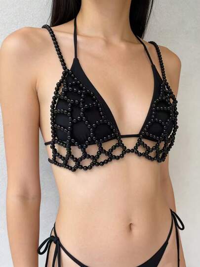 1pc Personalized Fashionable Beaded Bra Chain, Sexy Beach Party Top, Luxury Women's Holiday Body Chain