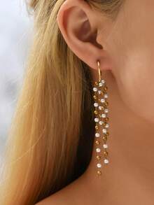 1 đôi bông tai tua rua đính đá, thích hợp để đeo hàng ngày. - sự kết hợp - Xem 4