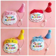 Pet Birthday Set - Includes Birthday Hat, Bib, Adjustable Buckle, Tie Closure Method, "HAPPY BIRTHDAY" Text, Pet Bow Tie Triangular Birthday Hat, Cat Birthday Party Supplies, Perfect Choice For Pet Birthday - Multicolor - View 2