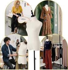 GCCSJ Female Mannequin Torso, 52-75" Adjustable Female Mannequin Torso For Hanging Pants & Skirts – High Stability Gold-Plated Metal Stand, Slender Half Body Dress Form For Sewing, Clothing & Jewelry Display (Black) - Nền đen - Xem 8