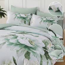 7 Piece Sage Green Floral Comforter Set Full/Queen/King Size Bed In A Bag,Flowers Printed On Light Comforter Set With Sheets, Soft Microfiber Botanical Bedding Set For Wedding Items,Home Bed Room Decor,Easter Gifts,Mothers Day Gift,All Season - 鼠尾草綠 1245 - 查看 4