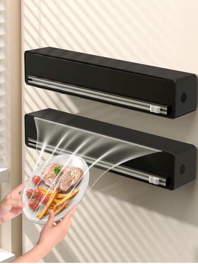 1 cái hộp đựng màng bọc thực phẩm kiêm dao cắt, giá đỡ cuộn màng bọc thực phẩm bằng nhựa - Dao cắt đa năng bằng nhựa dùng cho màng bọc thực phẩm, giấy nướng và giấy bạc - Vật dụng nhà bếp thiết yếu, dùng để bảo quản và lưu trữ thực phẩm, thích hợp làm quà tặng Giáng sinh, Năm mới, Đám cưới, Sinh nhật, phụ kiện nhà bếp, trang trí nhà bếp, trang trí phòng và trang trí nhà cửa.