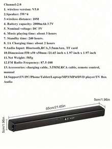 Soundbar With Wireless Subwoofer, 4-Speaker Surround Sound System, Stereo Sound System, Wireless Subwoofer, TV Soundbar, Home Theater Speakers, Remote Control, Wireless Audio, Easy To Set Up, TV Sound Enhancement. A Remote Control Data Cable Is Included For Delivery. - Black - View 4