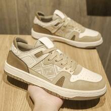 Nuevas zapatillas casuales de cuero de microfibra retro británico para hombres y mujeres, zapatos blancos versátiles, zapatillas planas transpirables con cordones para estudiantes - gris verdoso - Ver 4