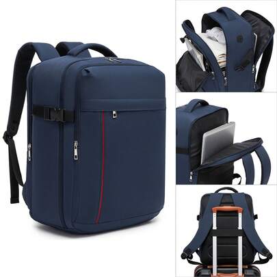 Cabin Bag Backpack 40x30x20 For Women And Men Flight Approved Underseat Carry On Personal Item 15.6 Inch Laptop 180 Degree Clamshell Opening Lightweight Water Resistant With Luggage Strap Cable Pass Through Navy  Blue