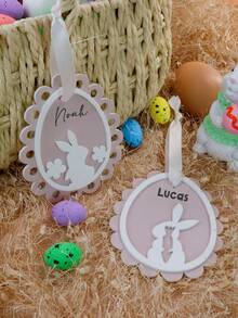 LICVIC Custom Easter Eggs Ornaments-With Rabbit Pattern, Personalized Easter Basket Stuffers, Customized Name Easter Decorations, Customizable Easter Tree Decorations, Easter Gifts, Party Decor, Room Decor, Living Room, Couples, Family, Friend, Kids Gift - Style a - View 4