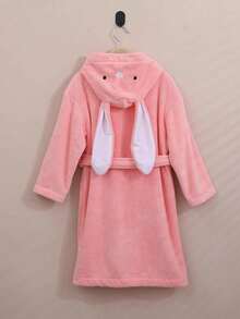 1 pieza Bata De Baño Para Niños De 7 Años, 8 Años,Toalla Bata Para Baño De Niños,Albornoz infantil de felpa de coral con capucha con oreja de conejo de dibujos animados, capa gruesa con bolsillos para niños y niñas - Rosa coral - Ver 3