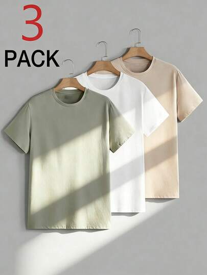 3 st/pack pojkar tryck avslappnad rund hals kortärmad t-shirt, sommarkläder för student för små barn - flera färger tillgängliga. Bekväma och moderiktiga barn-t-shirts för att utforska världen!