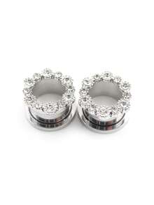 2pcs Stainless Steel Flower Crystal Zirconia Screw Ear Gauges, Size 6mm-16mm - Ear Expander - View 29
