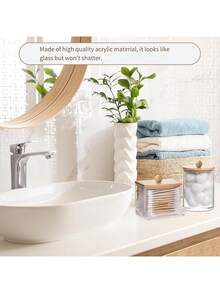 1/3支装棉签收纳盒，适用于棉球、棉签、化妆棉、牙线棒等，适合浴室梳妆台收纳。 - 彩色 - 查看 7