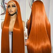 Straight Ombre 13*4 Lace Front Wig Human Frontal Hair 28inch #350 Ginger Wig Blended Hair Pre-Plucked Straight Honey Blonde Mix Brown HD Lace Frontal Highlighted Wigs For Black Women - S350 - View 3