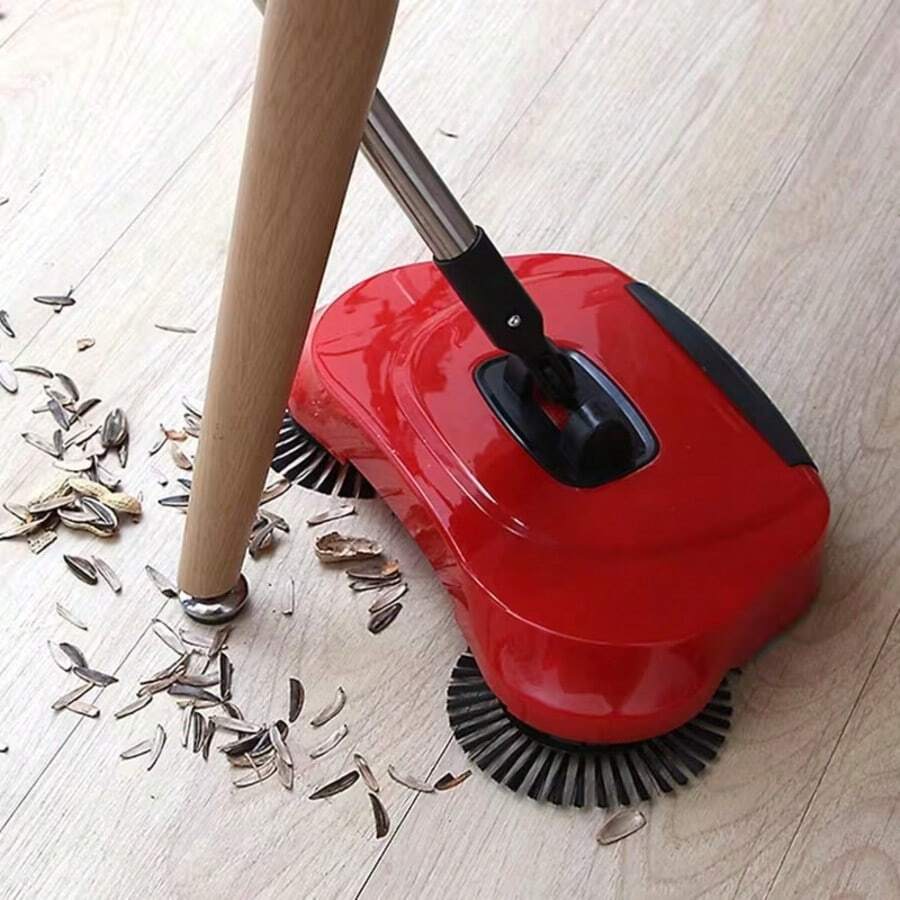 三合一多功能手动推式扫地机，无需电池即可清洁地板，可作拖把或扫帚使用，适用于清洁硬木地板和瓷砖上的碎屑、宠物毛发和灰尘，干湿两用清洁工具 - 彩色 - 查看 1