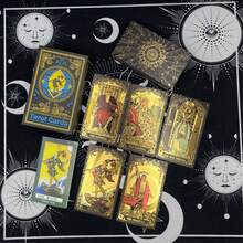 经典星空金色轮盘PET塔罗牌礼盒套装 - 78张黑金塔罗牌，适合初学者，多模式原创塔罗牌 - 塔罗牌指南，塔罗牌含义详解（适合初学者和专家），尺寸：4.7英寸*2.8英寸（12厘米*7厘米），命运，占卜，神谕卡，圣诞节，万圣节，感恩节，礼物，算命，未来，预言，塔罗牌礼品 - 彩色 - 查看 10