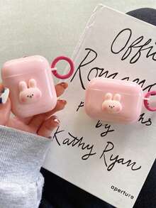 Bunnies Cute Pink Rabbit Earphone Case, Compatible With Airpods Earphone Case, Apple 1/2 Generation Protective Case, Compatible With Airpods Pro Anti-Fall Case With Lanyard Loop - Multicolor - View 1