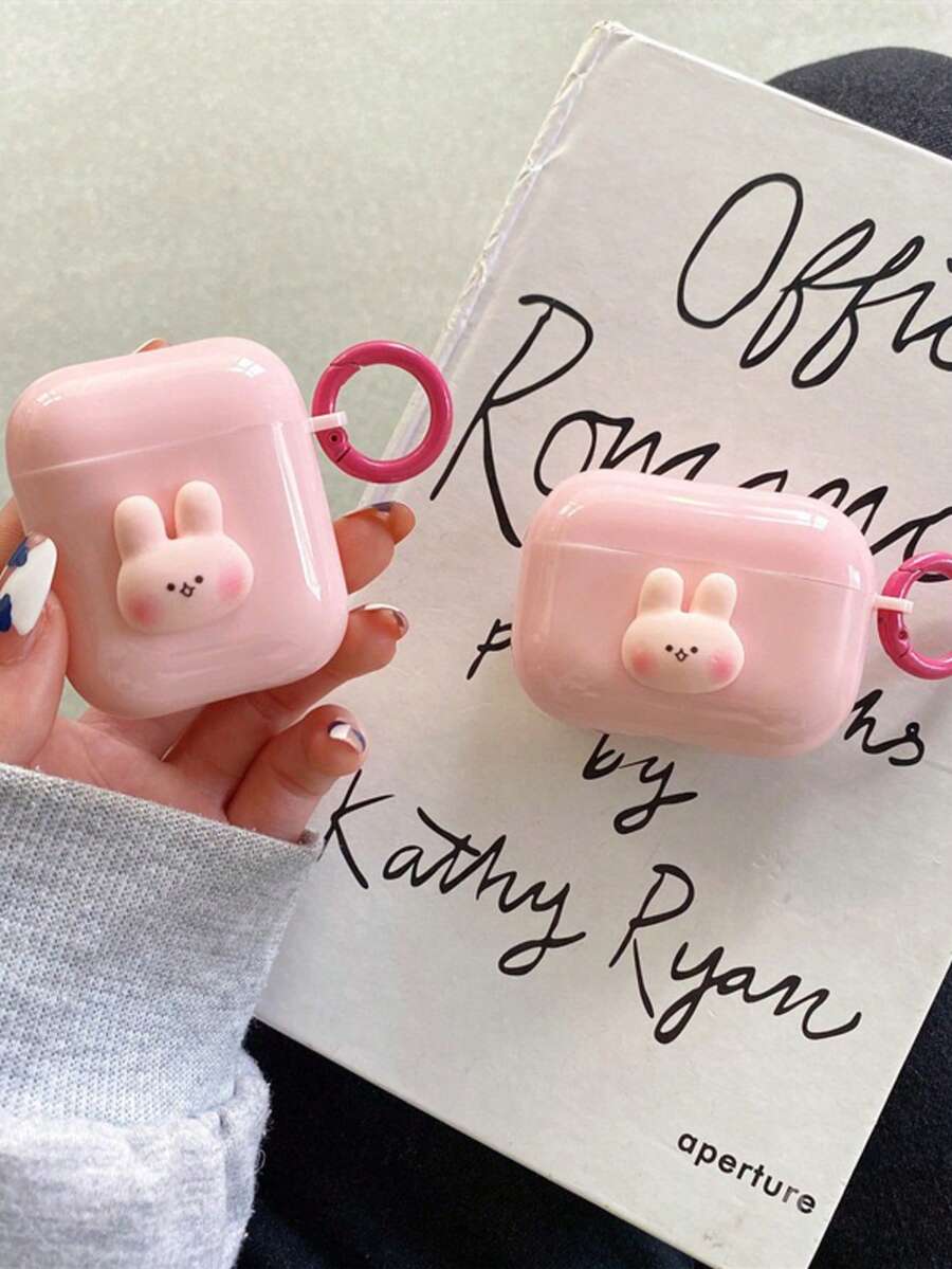 Bunnies Cute Pink Rabbit Earphone Case, Compatible With Airpods Earphone Case, Apple 1/2 Generation Protective Case, Compatible With Airpods Pro Anti-Fall Case With Lanyard Loop - Multicolor - View 1