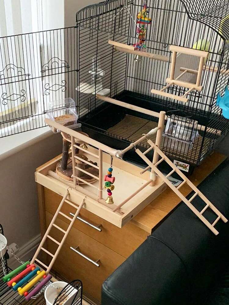 1pc Parrot Solid Wood Climbing Ladder, Available In Multiple Lengths, Parrot Toy Hamster Bird Wooden Bridge Climbing Ladder, Wooden Frame Climbing Ladder, Bird Cage Accessories, Bird Supplies - Classic Straight Ladder - View 8