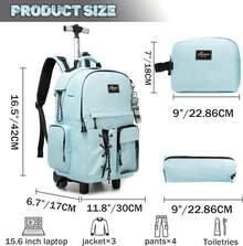 Kids Rolling Backpack With Wheels Unisex Suitcase Carry On Luggage For Elementary Middle High School Students - 天藍色2 - 查看 2