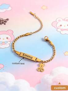 Customizable Name Bracelet - Customized Engraved Teddy Bear Pendant Stainless Steel Jewelry, Name/Letter Customized Gift (Birthday, Epiphany), All-Season Multi-Purpose Friendship Bracelet - Multicolor - View 1