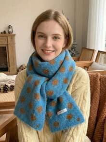 1 件装时尚撞色波点针织围巾，柔软保暖的抓绒内衬，适合女性、学生和冬季佩戴 - 圓點 - 查看 2