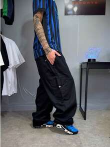 Dazzling Original Black Cargo Pants - Wide Leg Twill Streetwear Jeans - màu đen - Xem 3