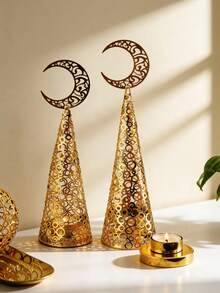 月牙形烛台，适用于茶蜡，简约设计，奢华风格，多种尺寸可选，可用作烛光晚餐道具，非常适合家居、书桌、办公室、节日和派对装饰，也是送给朋友和家人的绝佳礼物选择，包括返校季礼物、纪念品、节日礼物等。 - 彩色 - 查看 2