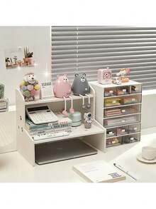 1pc Wooden Desktop Storage Rack,Desktop Vertical Shelf,Room Decorations Desk Storage Rack, Study Desk Storage Rack, Beauty Storage Rack White Color, Cosmetic Organizer, Student Desk Storage Shelf - Small - View 3