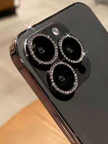 BOLLYMORE 3件組亮面相機鏡頭螢幕保護貼，相容 iPhone 16 Pro Max/16 Pro/16/15 Pro Max/15 Pro/14-11 系列：20+顆水鑽邊框搭配晶瑩透亮鏡頭，9H 耐刮玻璃，閃光燈相容設計，適合夜間攝影、社群媒體美學與奢華風格（無氣泡套組，相容手機殼邊緣） - 黑色 - 查看 9