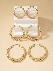 6pcs/Set Of Ultra-Light Bamboo Earrings Suitable For Parties And Daily Wear - vàng - Xem 2