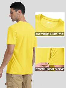 KEFITEVD Men's Rash Vest Rash Guard UV Shirts UPF 50+ Swim Top Short Sleeve Quick Dry T-Shirt For Surfing Running Hiking - 黃色 - 查看 3