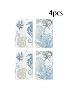 1/2/4 Pcs Multi-Use Ocean Theme Towels - Starfish Coral Printed Hand Tea Towels, Ideal For Kitchen Restaurant Dining Table Dishwashing Drying - Baby Blue - View 7