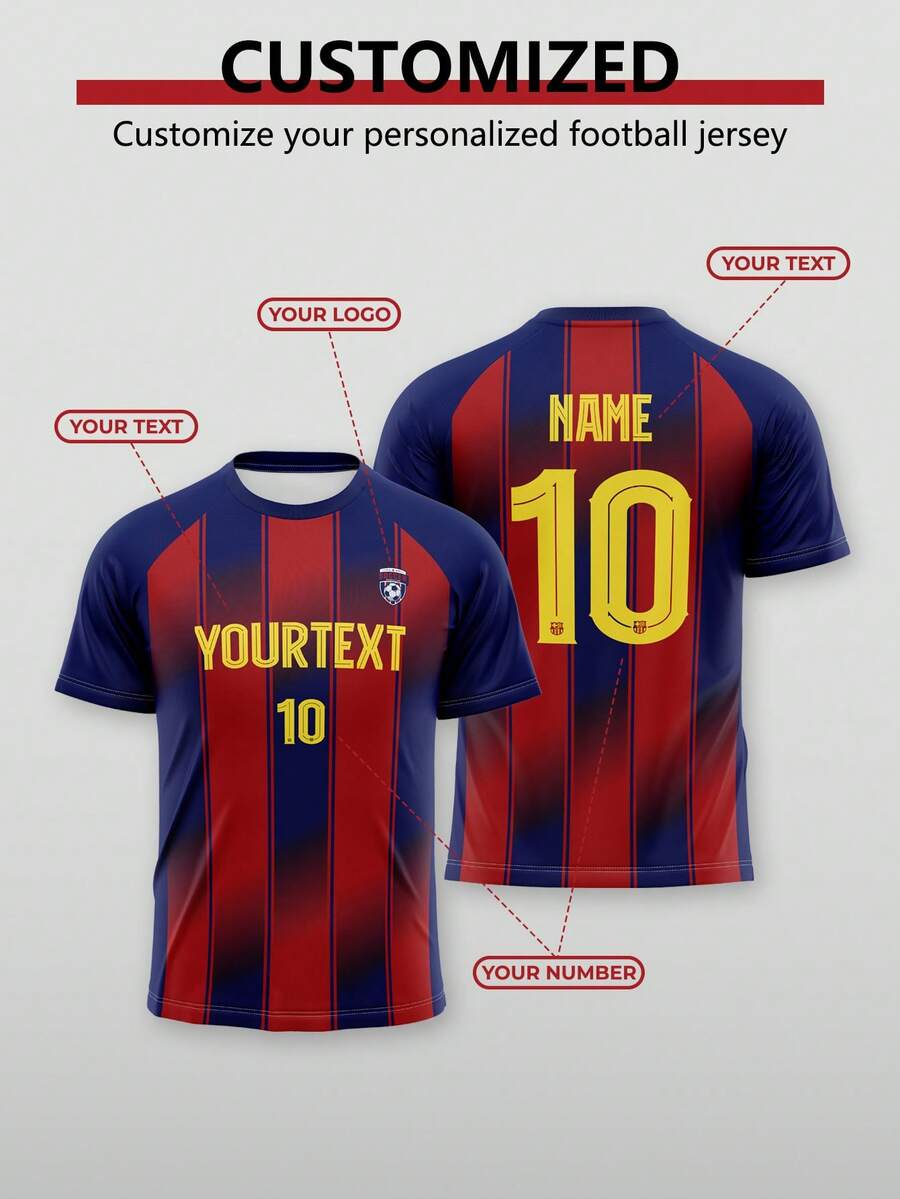 Customized Barcelona Football Team Uniforms For The 2026-27 Season, Including Personalized Logos, Numbers, Team Name, And Player Names. Sports - Red - View 1