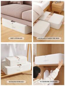 带拉链的床底收纳袋，布艺可折叠整理袋，可收纳毯子、枕头等，大容量带透明窗口，可用作床底储物盒，节日/房间/家居/卧室装饰 - 白色 - 查看 5