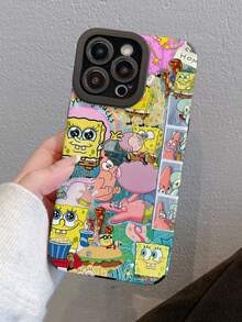 1pc Cartoon Creative Spongebob Squarepants Family Burger Patchwork Striped Protective Phone Case, Suitable Compatible With Samsung/Apple 17/16/15/14/13/12/11Pro Max/12Pro/14Plus And Other Models - Multicolor - View 2