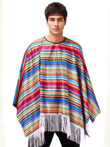 1pc Adult Rainbow Striped Cosplay Cloak, Mexican Costume Shawl Cape For Festival Party Role Play - Multicolor - View 2