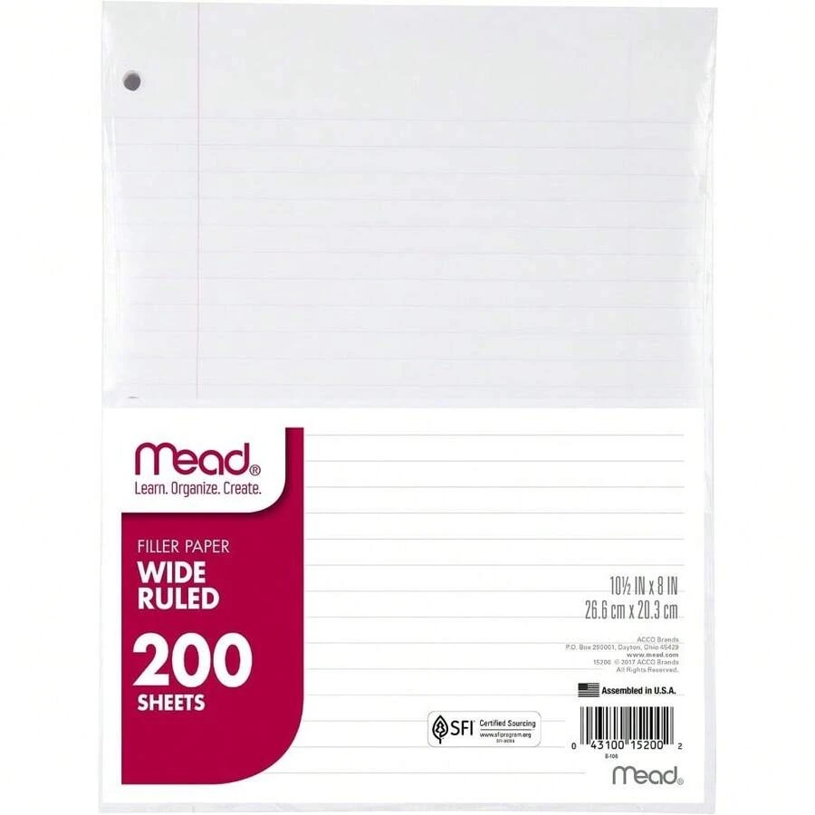 Loose Leaf Paper Wide Ruled Filler Notebook Refill Sheets 8 X 10.5 Inch 200 Sheets Pack For 3 Ring Binder - 1 - Xem 1