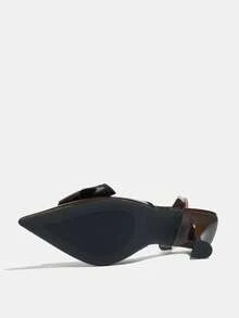 Women's Pointed Toe Slingback High Heel Pumps With Bow Decor, Solid Color, Elegant & Comfortable For Party, Wedding, Formal Occasions, Casual Wear, Birthday Gift, Suitable For Spring, Summer, Autumn, Winter, Deep Brown - Brown - View 7