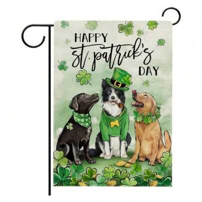 Glücklicher St. Patrick's Day Hunde Garten Flagge doppelseitig, Golden Retriever Welpe Shamrock Klee dekorative Yard Outdoor Heim Kleine Dekoration, Irischer Frühling Feiertag Außendekoration (NUR FLAGGE) 12X18 Zoll.