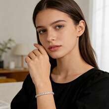 MDFUN Vòng tay tennis mạ vàng trắng/vàng vàng 18K đính đá Cubic Zirconia, mặt dây chuyền đá Cubic Zirconia 5mm, unisex. - trắng - Xem 5