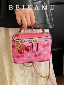 1 chiếc túi xách kiểu hộp thiết kế độc đáo, ví đựng son môi và tiền xu thời trang, túi đeo vai chéo thanh lịch (kèm mặt dây chuyền hình quả anh đào) - Xem 7